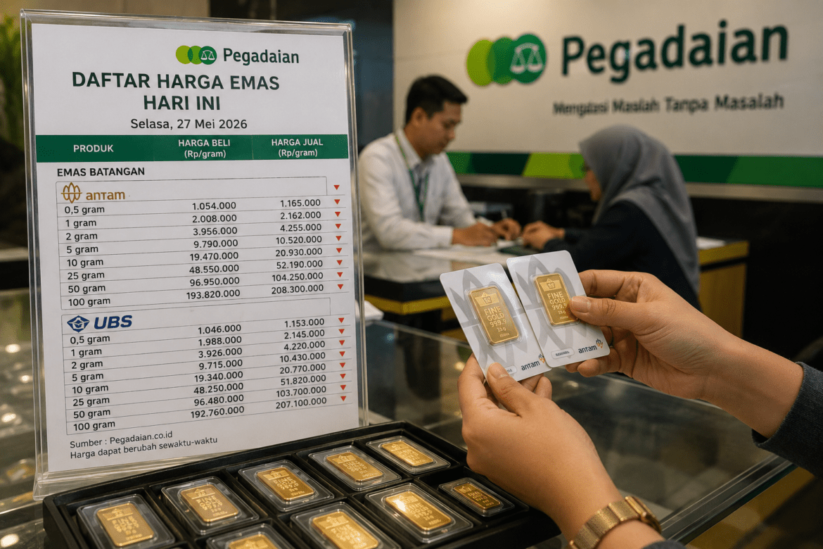 Daftar Harga Emas Pegadaian Hari Ini, Produk Antam dan UBS Kompak Turun