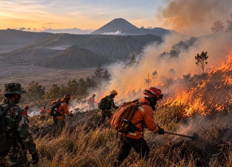 Bromo Kembali Terbakar, Akses Wisata Kembali Ditutup