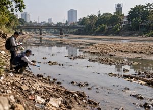 Permukaan Sungai Cisadane Menyusut